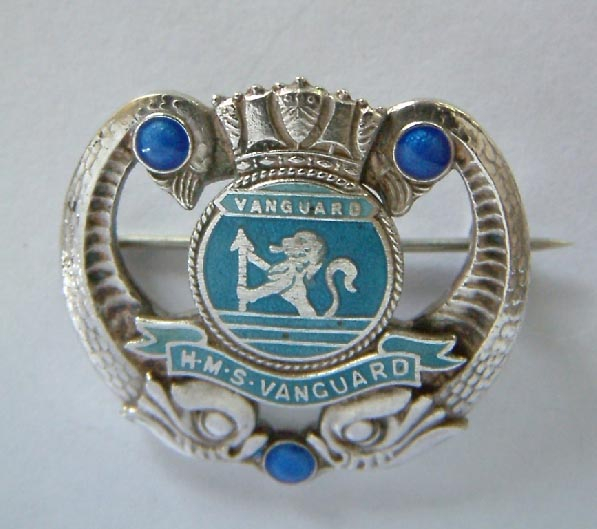 sweethearts post WW2 .925 sterling silver HMS Vanguard battleship brooch pin